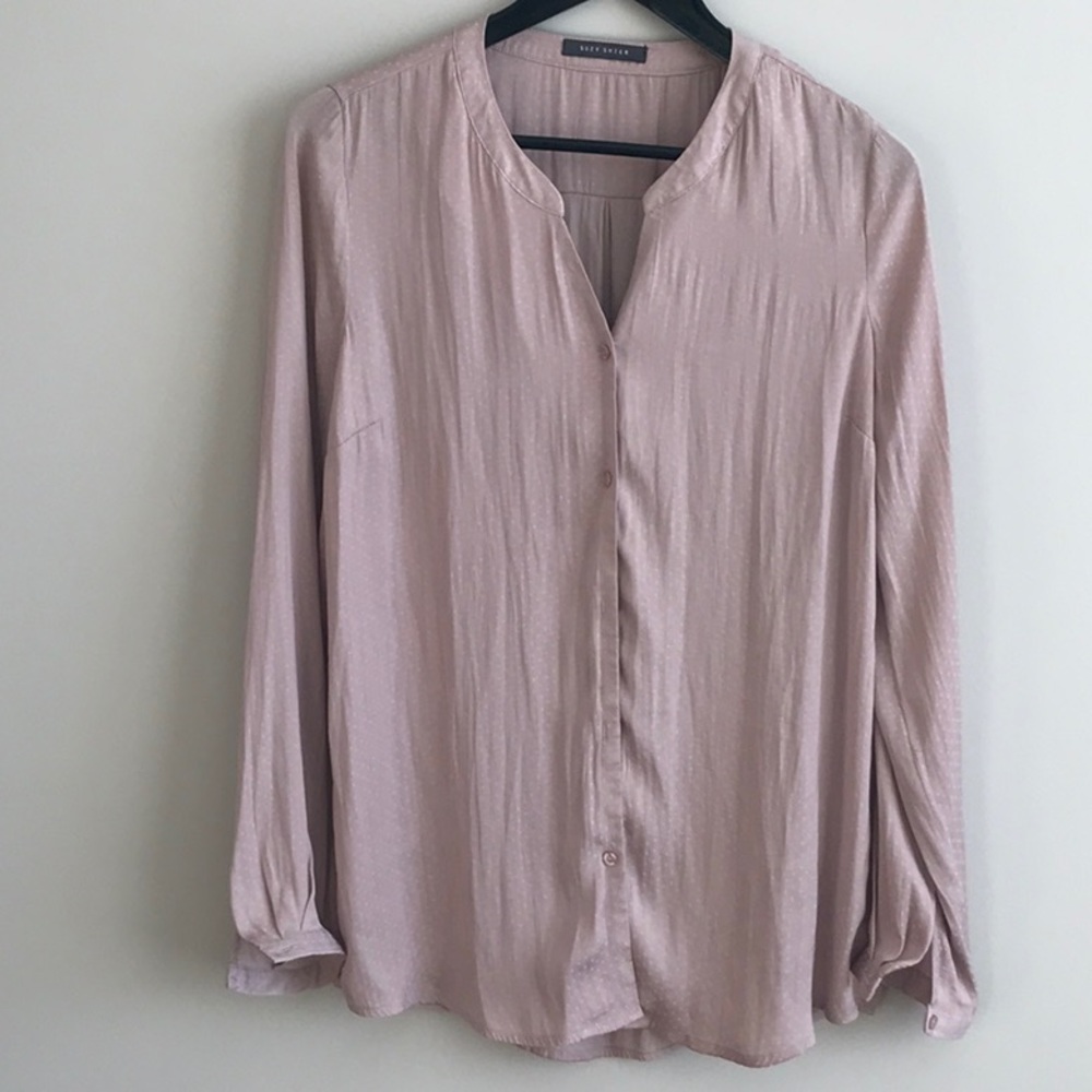 Suzy Shier polka Dot Blouse- Taupe- Size M